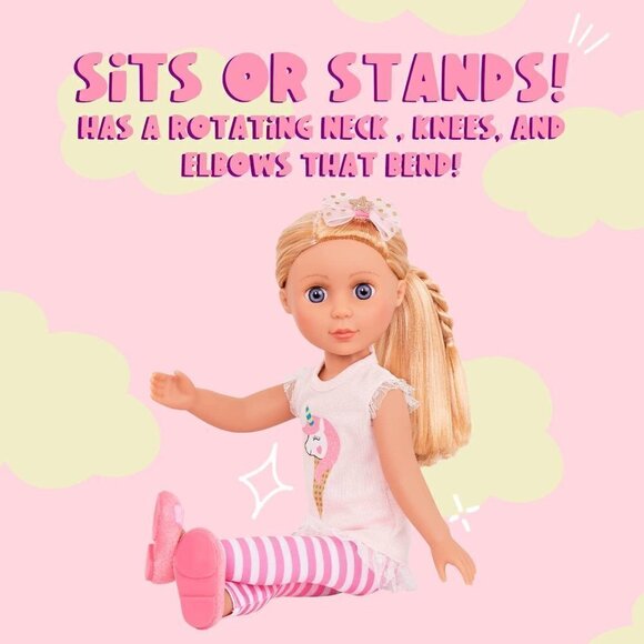 Glitter Girls Lacy 14 Inch Wearing Pink Tunic, Striped Leggings Doll Accesriess - Picture 4 of 10